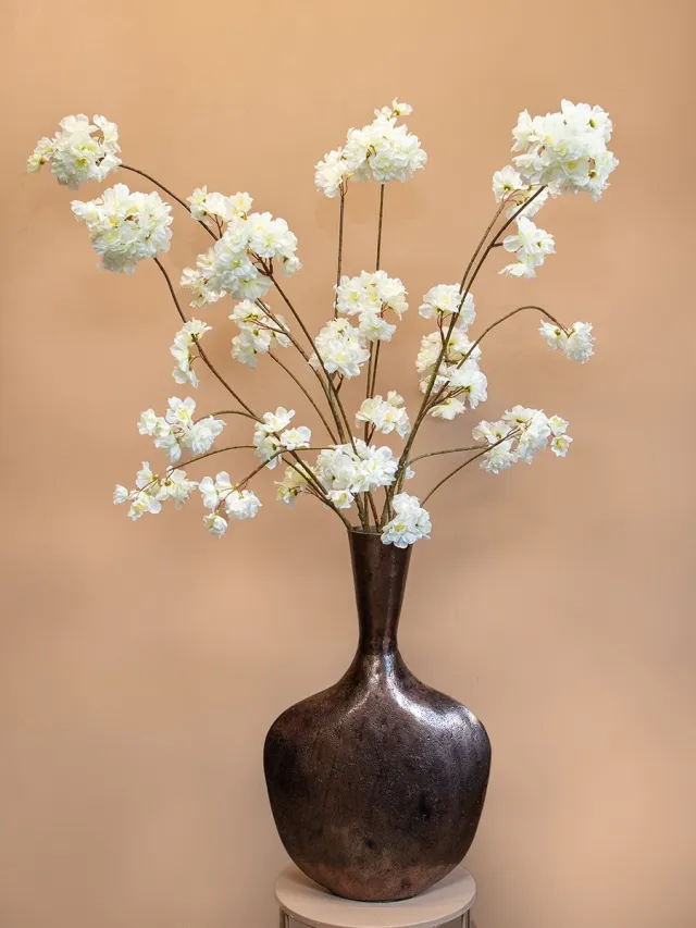 Roselin Deco Boeket kunstbloemen Bloesem wit – Luxe zijden bloemen – Stijlvolle bloesemtakken voor binnen – 80 cm hoog