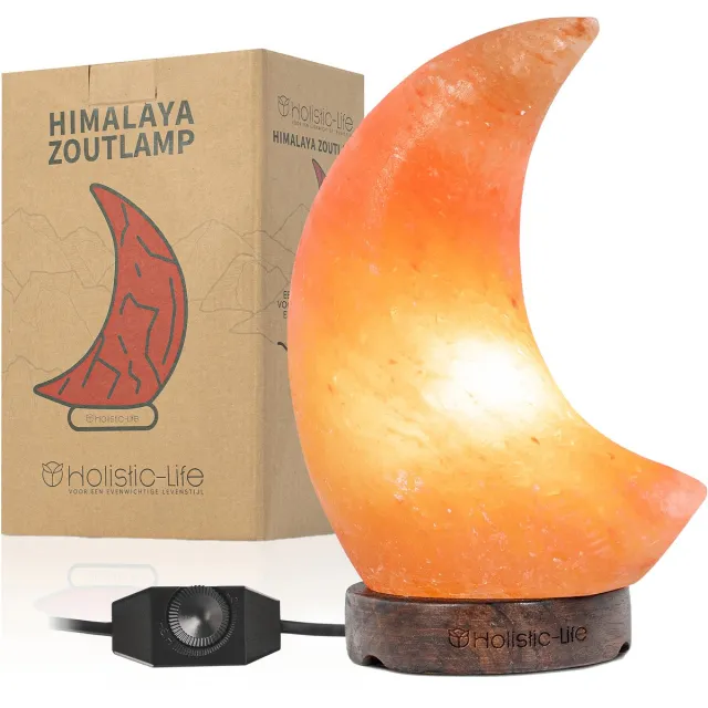 Holistic-Life Dimbare Maanlamp Zoutlamp 2-3KG Himalayazout– Tafellamp – Sfeerlamp – Zoutsteen Nachtlampje – Incl. E-book Oranje