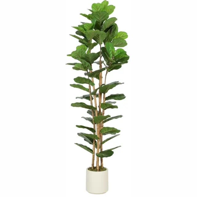 OKWISH Kunstplant Vioolbladplant 180 Cm Met 91 Bladeren Hout Kunststof Groen Voor Binnen Met Pot En Flexibele Vormgeving
