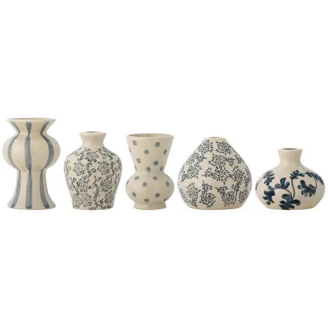 Bloomingville Vazenset aardewerk blauw Quinto - set van 5 [gid://shopify/Metaobject/303390916943]