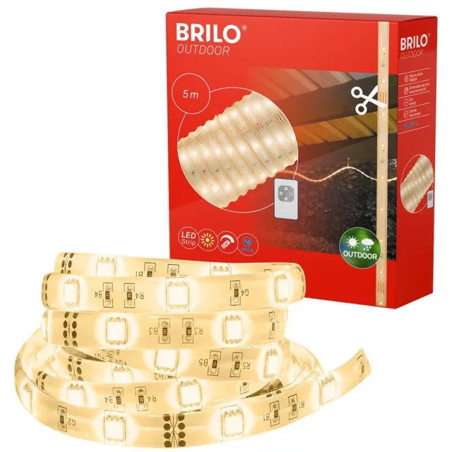 B.K.Licht BRILONER VARMA - LED Strip 5 meter - buitenverlichting - tuinverlichting - lichtsnoer buiten - IP44 - 3000 Kelvin - 240 lm - kunststof wit