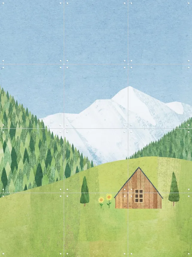 IXXI The Meadow, Henry Rivers - 60 x 80 cm - Grote wanddecoratie en posters - Speels, Kleurrijk, Illustraties, Minimalisme, Woonkamer, Zomer Groen