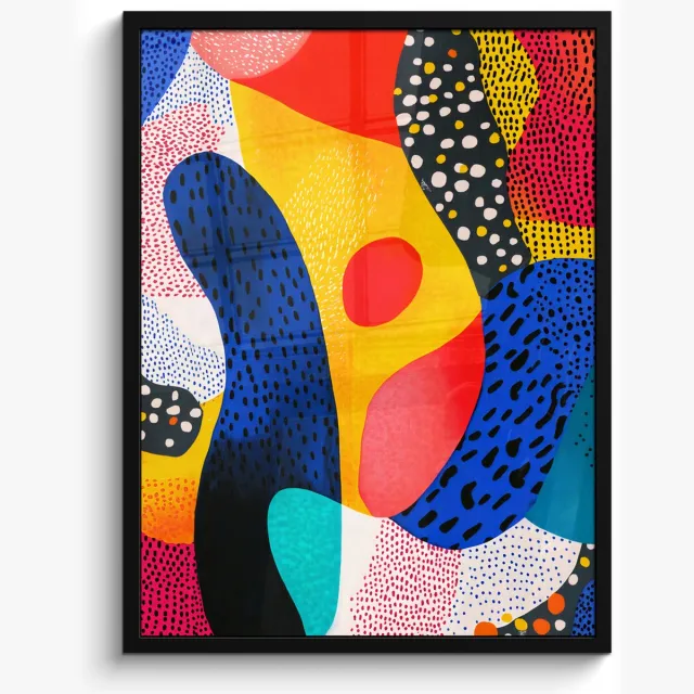 FrameYourWall Poster in lijst - Fotolijst 50x70 cm - Posters - Vormen - Abstract - Stippels - Blauw - Posterlijst zwart - Decoratie - Wanddecoratie woonkamer - Muurdecoratie slaapkamer