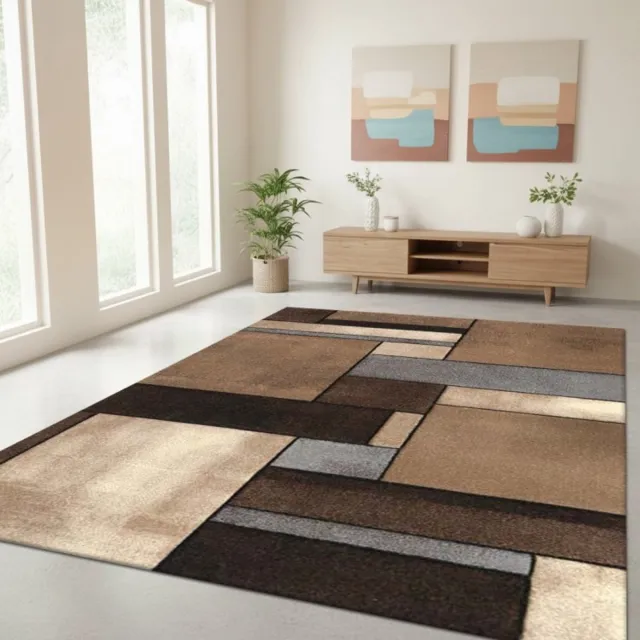 TapisTrend Designer tapijt Beige 80x340 cm Abstract geometrisch vloerkleed met een modern rechthoekig blokpatroon