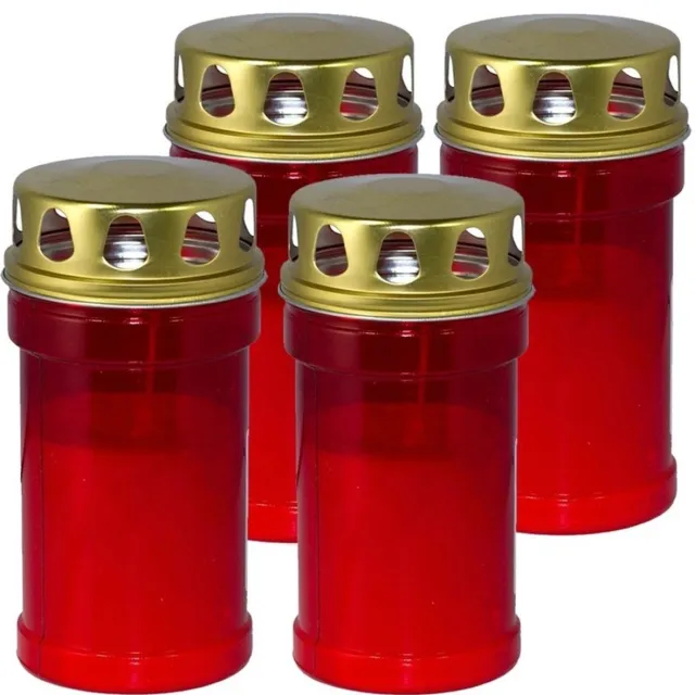 Trend Candles grafkaars - 4x - gedenklicht met deksel - rood - 7 x 14 cm - 2,5 dag - Gedenkkaars - Graflicht/herdenkingslicht