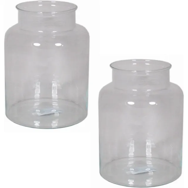 Floran Vaas melkbus - 3x - smalle hals - glas - transparant - 19 x 25 cm - Bloemenvazen