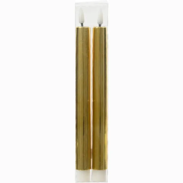 Lumineo Led dinerkaarsen - 2x st - goud - 24,5 cm - warm wit