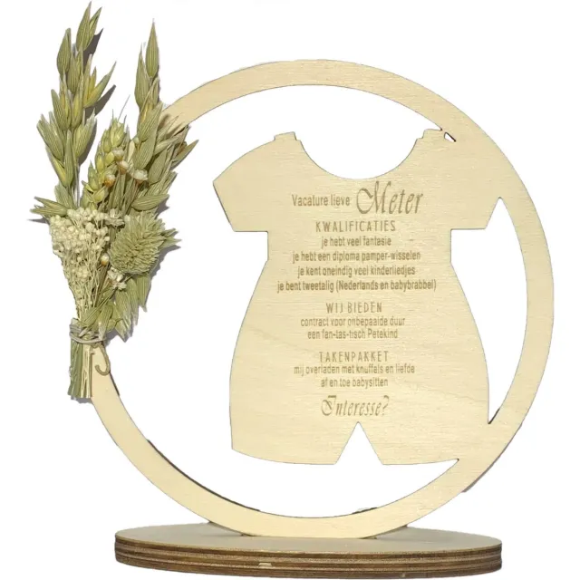 Stars 4 you Hoepel en droogbloemen Wil jij mijn Meter zijn? | beige | romper | vacature cadeau | meter vragen | meter worden | peettante vragen | peettante worden