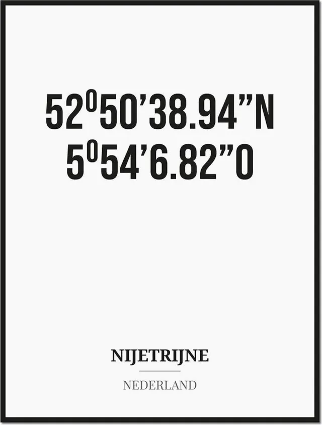Studio216 Poster/kaart NIJETRIJNE met coördinaten zwart, wit