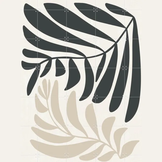 IXXI Modern Fern in Beige and Black, Bohomadic Studio - 100 x 140 cm - Grote wanddecoratie en posters - Abstract, Minimalisme, Illustraties, Grafisch Groen / Beige / Lichte tinten / Zwart / Pastel kleuren