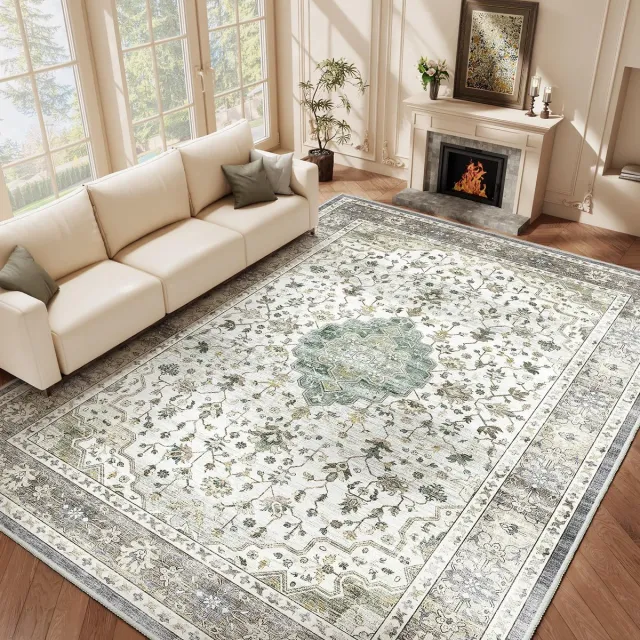 Unyqoos Stijlvolle wasbare vintage vloerkleed met retro bloemenpatroon voor elke ruimte 230x160 Groen