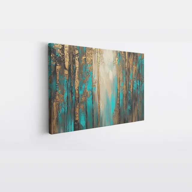 Saammp Canvas Schilderij - Goud gestreept - Abstract kunstwerk - 90x60 - Foto op canvas - Wanddecoratie - Muurdecoratie Woonkamer - Slaapkamer decoratie - Canvas Print Multicolor