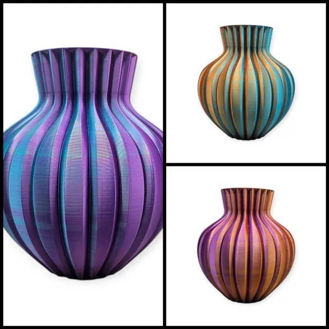 Layerzz Ribbelvaas - 3-D geprint - voor droog en zijdebloemen - modern - stijlvol - kleurrijk - goud blauw paars