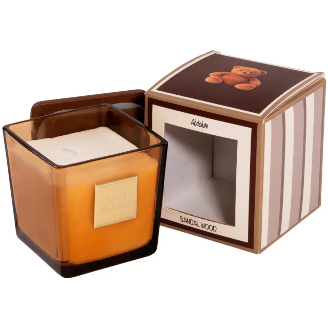 dekoratief Geurkaars 'Sandal Wood', glas/wax, 10x10x10cm | A269037 Bruin
