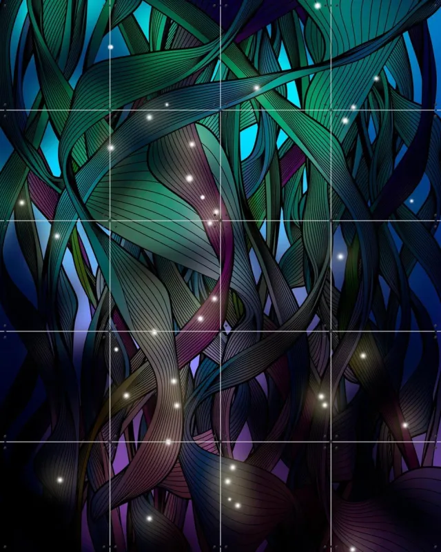 IXXI Nocturne with Fireflies, Angelo Cerantola - 80 x 100 cm - Grote wanddecoratie en posters - Illustraties, Digitale Kunst, Abstract, Slaapkamer Donkere tinten / Blauw