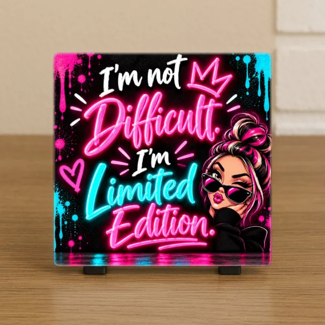 CreaCraft Wenstegeltje “I'm not difficult, i'm limited edition.” – Tegeltje met tekst - Grappig - Cadeau voor familie, vriend, vriendin, collega of zomaar – Wenstegeltje - Brievenbuscadeau - CreaCraft