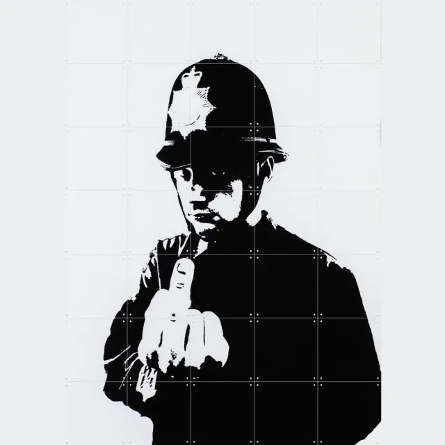 IXXI Rude Copper, Banksy - 100 x 140 cm - Grote wanddecoratie en posters - Pop art, Illustraties, Street art, Mancave, Woonkamer, Mensen, Portretten Zwart / Monochroom / Zwart en wit