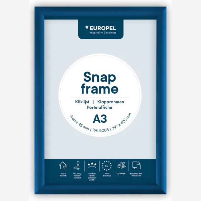 Europel Kliklijst – Posterlijst – A3 – 29,7 x 42 cm – 25mm – Aluminium – Blauw