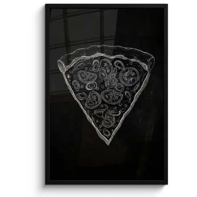 FrameYourWall Poster in lijst - Fotolijst 60x90 cm - Posters - Pizzapunt - Toppings - Krijttekening - Posterlijst zwart - Decoratie - Wanddecoratie woonkamer - Muurdecoratie slaapkamer
