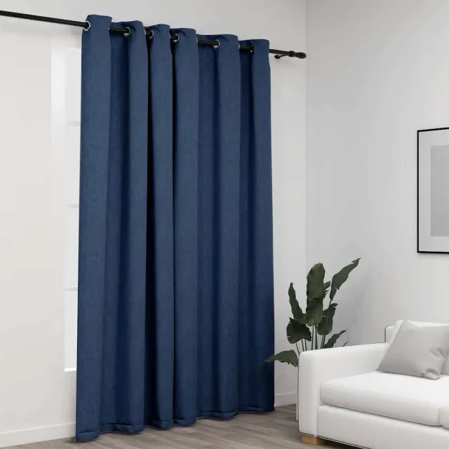 vidaXL Gordijn linnen-look verduisterend met ogen 290x245 cm blauw