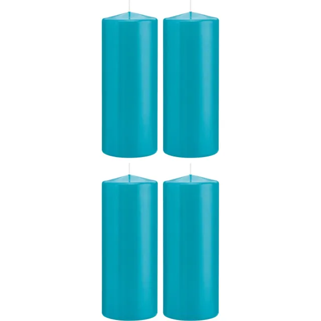 Trend Candles Cilinderkaars/stompkaars - 4x - turquoise - 8 x 20 cm - 119 branduren - horeca kaarsen