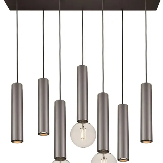 Fantasia Taboo hanglamp met 7 lichtpunten (4x GU10, 3x E27, excl. lichtbron), dimbaar, zwart met geborsteld staal, 900 x 1080 mm zwart + geborsteld staal