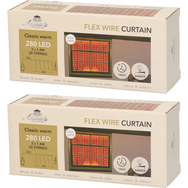 Anna's Collection Raamverlichting - 2x - 200 x 140 cm - 280 led lampjes - extra warm wit - lichtgordijn