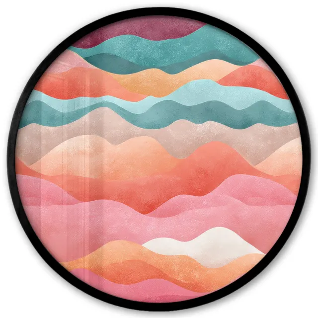 FrameYourWall Poster in lijst Rond - Fotolijst 40x40 cm - Posters - Golven - Kleurrijk - Abstract - Ronde posterlijst zwart - Decoratie - Wanddecoratie woonkamer - Muurdecoratie slaapkamer