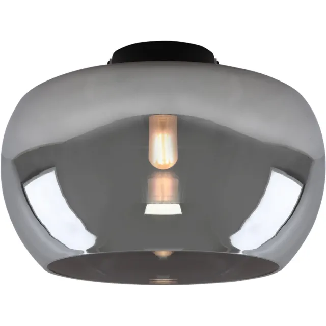 Olucia VIDRO - Badkamerplafondlamp - Grijs / Zwart - Geschikt voor Badkamer - Vorm: Ovaal