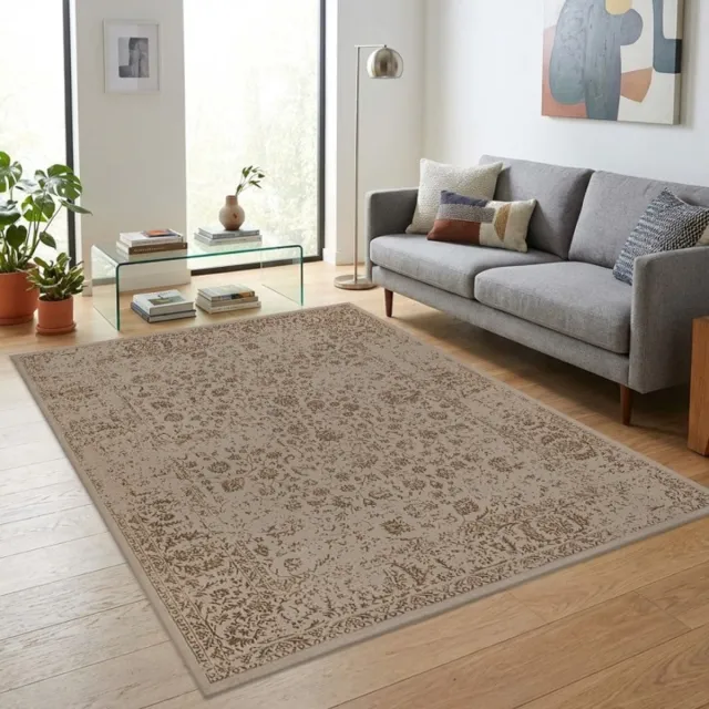TapisTrend Designer tapijt Beige Vintage oosters met verweerde bloemenpatronen en decoratieve rand voor woonkamer en slaapkamer
