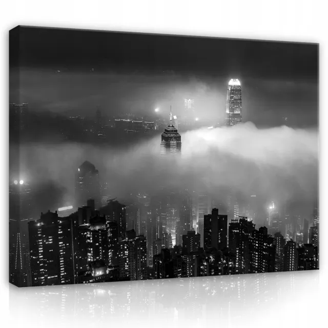 WALLARENA Canvas schilderij - 120x80 cm - stad 's nachts, mist op een doek voor aan de muur multikleurig