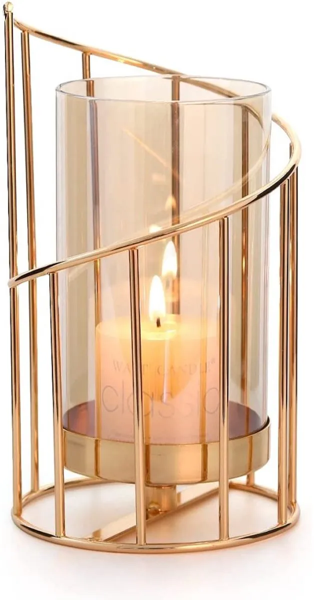 whiqutey CatCatty-Gouden-Kaarsenhouder-Kaarsenstandaard-Pijlerkaarsen-Teelichthouder-Glas-Kreatief-Design-Geometrisch-Party-Woonkamer-Tafel