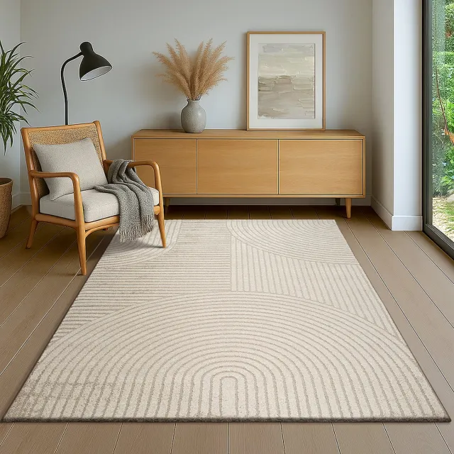 the carpet Everest – vloerkleed met moderne korte pool, hoog-laag effect, 3D-effect, hoge pooldichtheid en aangenaam zacht, geometrisch patroon, beige, 80 x 150 cm beige met etnisch ruitpatroon