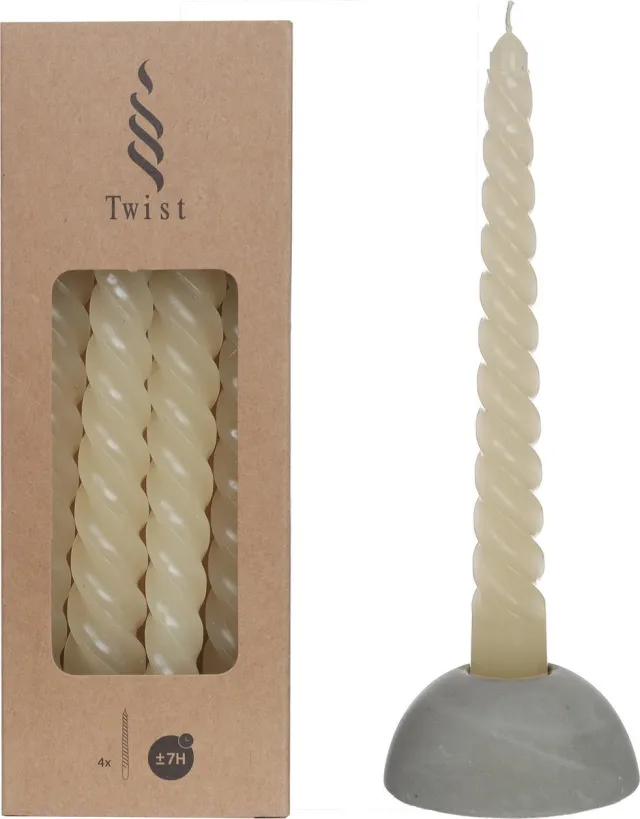 Ideas 4 Seasons Diner Kaarsen - Set 4 gedraaide kaarsen - twist - paraffine - 19 cm - vanille/creme - candles