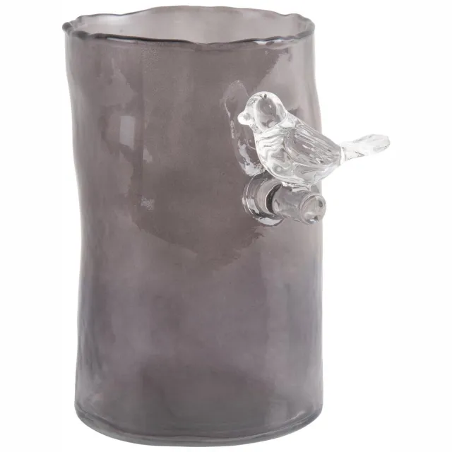 Present Time Vaas Bird On Branch - Donkergrijs - 9.5x9.5x15cm - Glas - Scandinavisch - Bloemenvaas - Woondecoratie - Decoratieve vaas voor woonkamer of slaapkamer