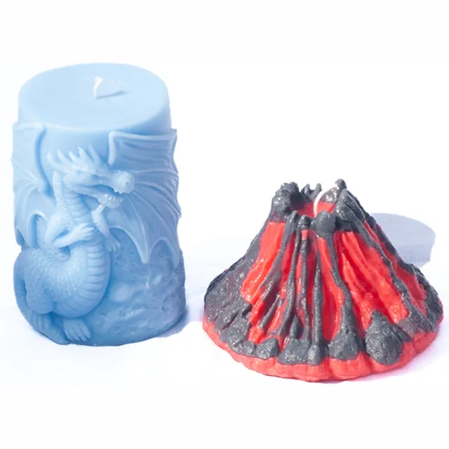 MHOLY Dragon’s Flame – Handgemaakte Geurkaarsen Set – Ambre Draak & Autumn Spice Vulkaan – Ecologische Kaarsen voor Fantasy Decoratie Blauw