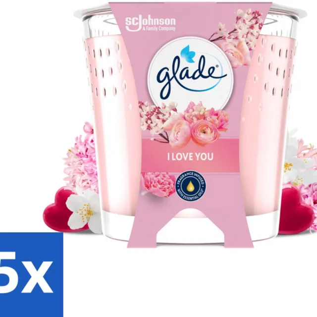 Glade 5 x Glade - Geurkaars I Love You - 100% Raapzaadwas & Vegan - 112 g - Voordeelverpakking - 5 stuks roze