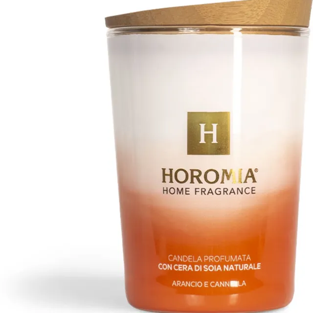 Horomia Arancio e Cannella geurkaars - 350 gr - Natuurlijke Sojawas - Luxe Italiaanse Huisparfum oranje