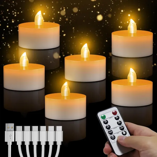 QEVA Theelichtjes Oplaadbaar - LED Theelichtjes - Oplaadbare Kaarsen - Wit - 40cm x 40cm x 40cm Geel warm