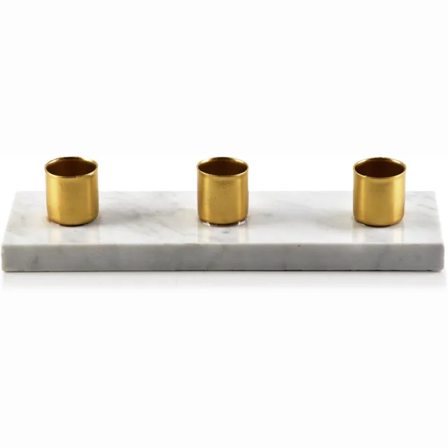 mondex CEDRIC MARBLE - Kandelaar - 3 Kaarsen - Marmerlook Goud / Wit