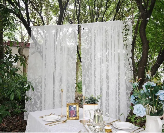 Unyqoos ® Elegant Witte Kanten Gordijnen Met Geborduurde Bloemenpatronen Voor Een Sfeervol Interieur - Set Van 2 Stuks