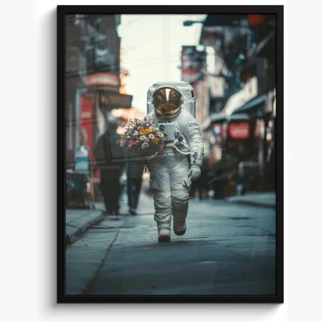 FrameYourWall Poster in lijst - Fotolijst 50x70 cm - Posters - Boeket - Bloemen - Kleurrijk - Astronaut - Posterlijst zwart - Decoratie - Wanddecoratie woonkamer - Muurdecoratie slaapkamer
