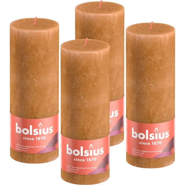 Bolsius Rustieke kaars - 4 stuk - Bruin - 19cm