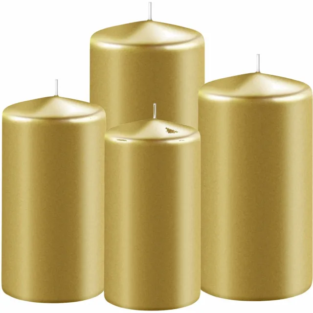 Enlightening Candles Set van 4x stuks gouden stompkaarsen 8-10-12-15 cm met diameter 6 cm - Sfeer kaarsen voor binnen Goudkleurig