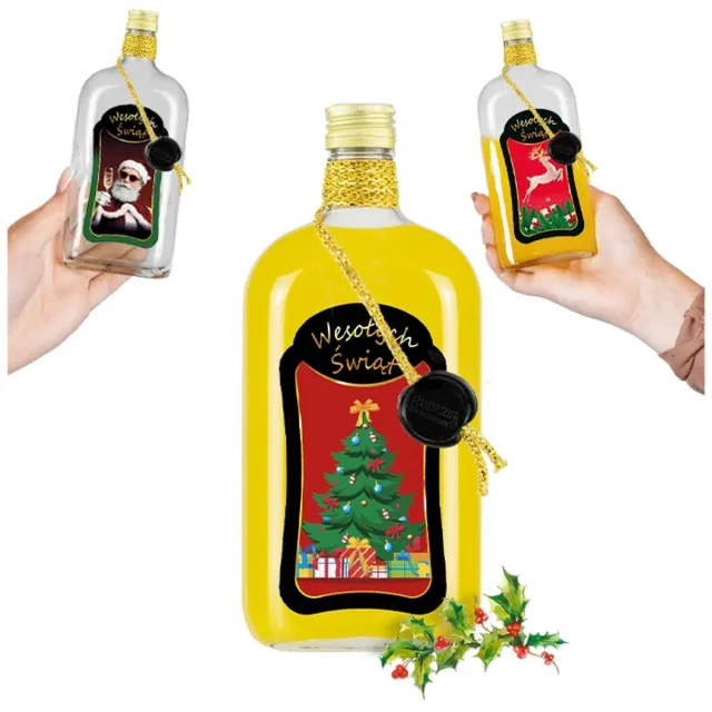 Bimberek Decoratieve Fles - 500ml - Handgemaakt - Kerstmotieven Transparant