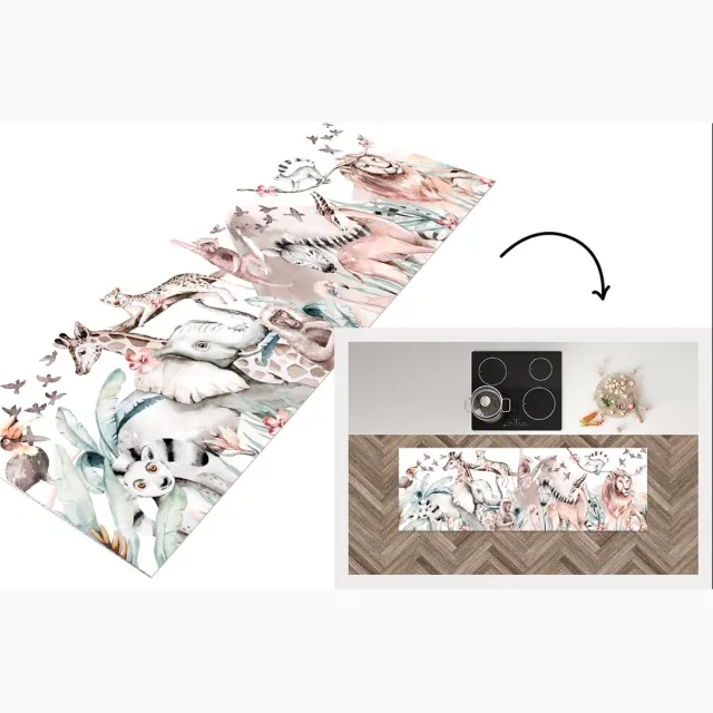 KitchenYeah Keukenloper - Loper keuken - Aquarelverf - Jungle - Dieren - Keukenloper vinyl Multicolor