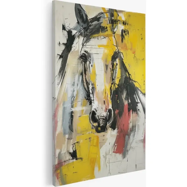 Saammp Canvas Schilderij - Abstract - Kunst - Paard - 40x50 - Foto op canvas - Wanddecoratie - Muurdecoratie Woonkamer - Slaapkamer decoratie - Canvas Print Multicolor