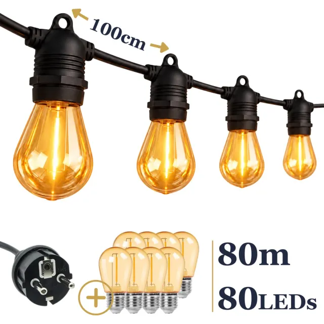 Odaily S14 Amber Lichtsnoer 80m - 80 LEDs - IP65 Waterdicht - Extra Warm Wit Licht - Premium Kwaliteit
