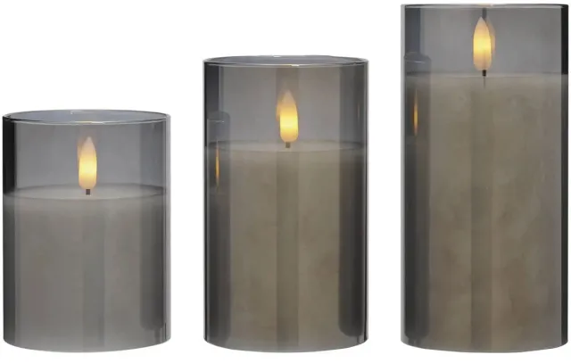 Blokker LED Kaarsen met Bewegende Vlam - 3 Stuks - Flikkerende Vlam - Timerfunctie - Afstandsbediening - Sfeervol Kaarslicht - Op Batterij - Grijs - Blokker Blauw