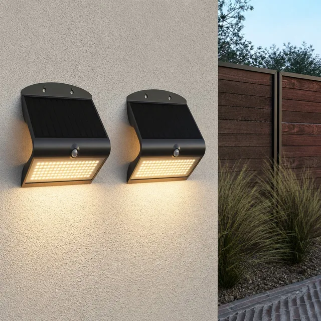 HOFTRONIC Set van 2 Rhodes Solar Wandlampen Up & Down - met Bewegingssensor - 8W - 3000K Warm wit - 2 lichtstanden - IP65 waterdicht - Wandlamp Schutting - Zwart